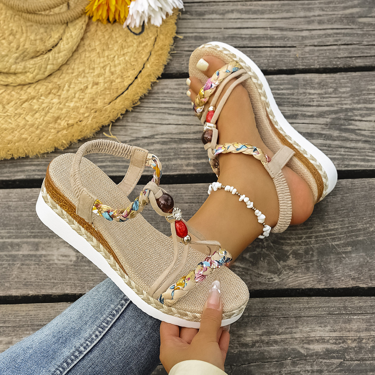 Fashion Platform Women's Hemp Rope Woven Sandals