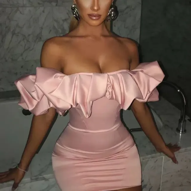 European And American Ruffled Tube Top Dress Pink - Shop at LoveMi