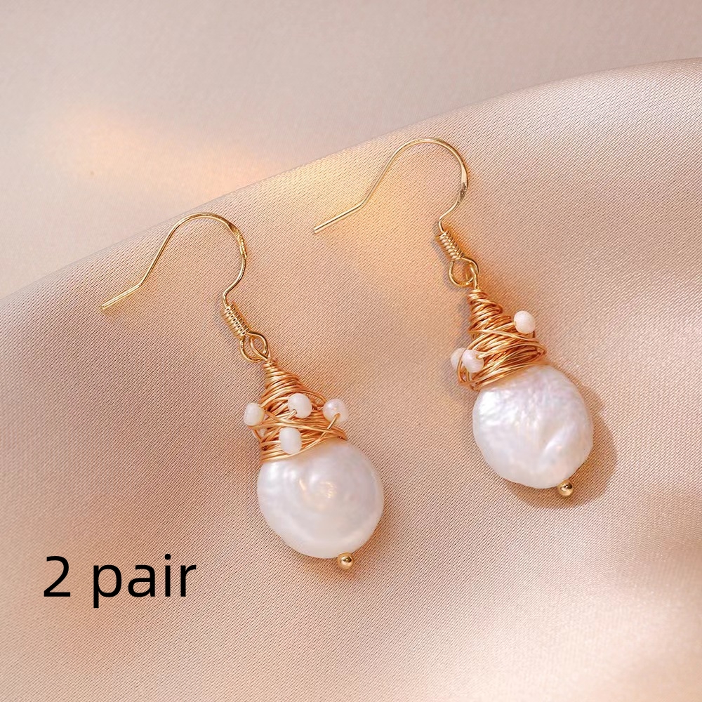 Japanese And Korean Retro Natural Freshwater Pearl Ins Special-shaped Earrings