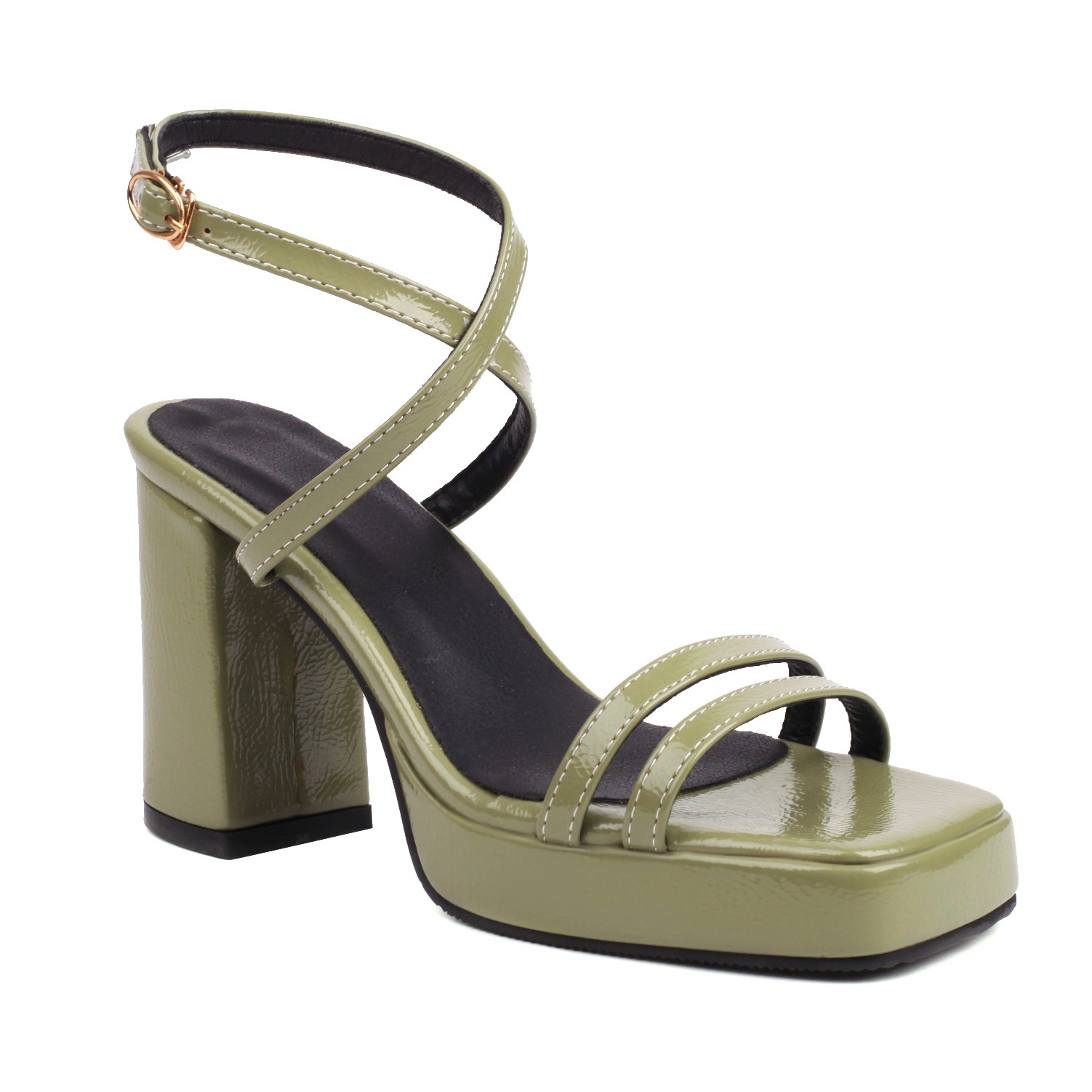 Square-Toe Buckle Strap High Heels – Elegant Thin-Strap Summer Block Heels