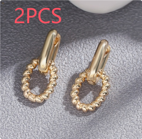 Temperament French Simplicity Twist Geometric Stitching Double-layer Texture Ear Clip Earrings Special-interest Design