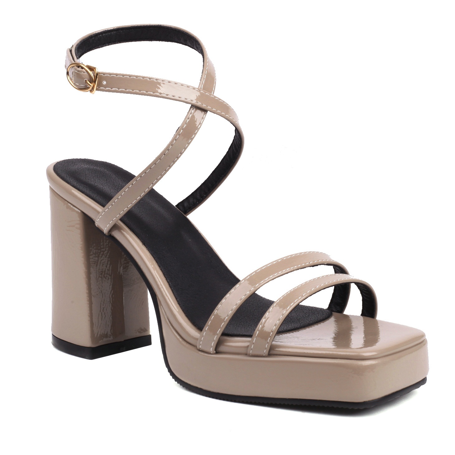 Square-Toe Buckle Strap High Heels – Elegant Thin-Strap Summer Block Heels