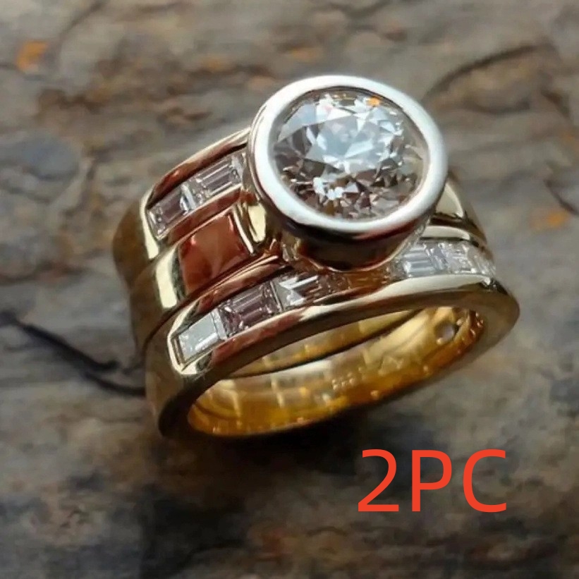 18K Gold Inlaid Zirconium Engagement Ring