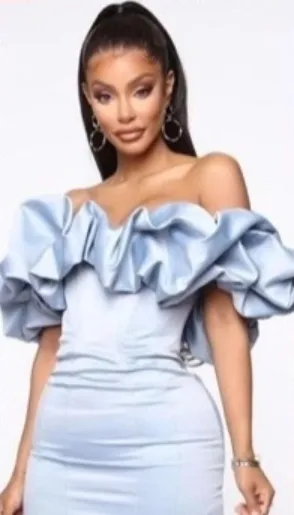 European And American Ruffled Tube Top Dress Blue - Shop at LoveMi