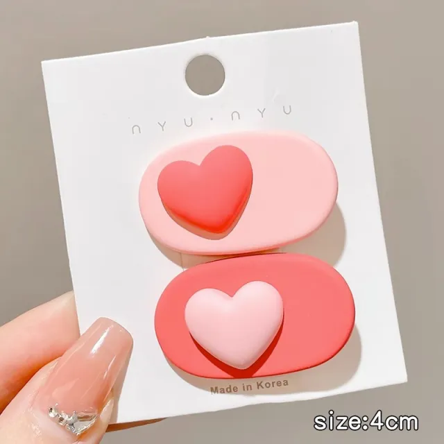 Korean Style Simple Hair Clip Heart Flowers Hair Accessories Oval Love Pink 2 Pieces - Shop at LoveMi
