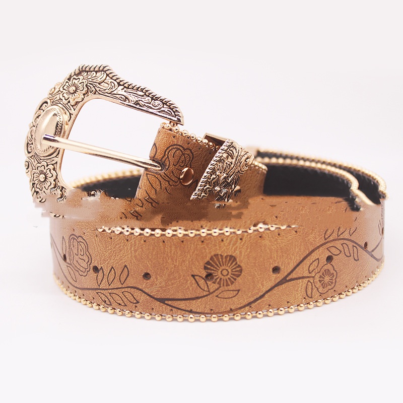 Fashion All-match Casual Retro Maillard Alloy Embossed Women's Belt