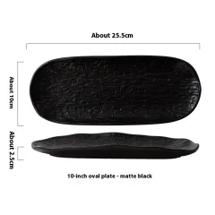 Matte White Black Rock Pattern Rectangular Plate - Black - View 1
