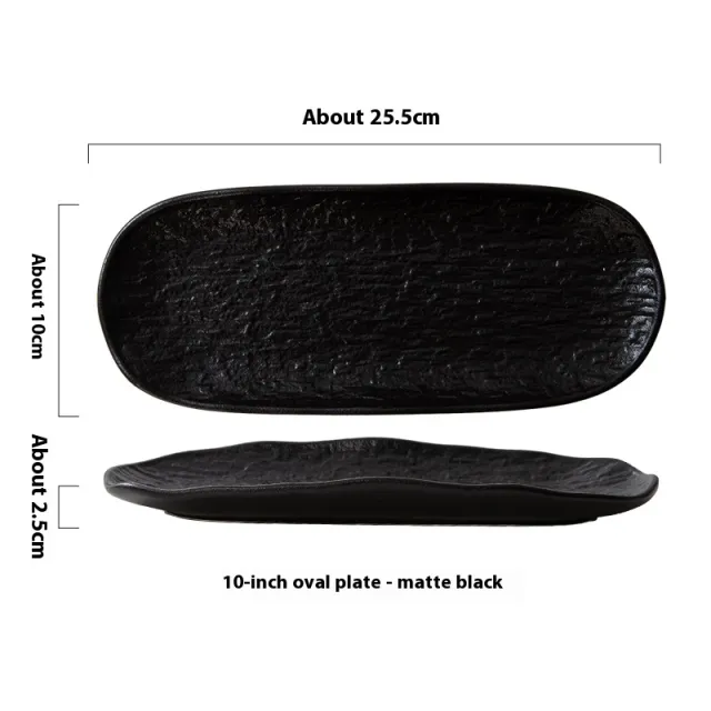 Matte White Black Rock Pattern Rectangular Plate Black - Shop at LoveMi