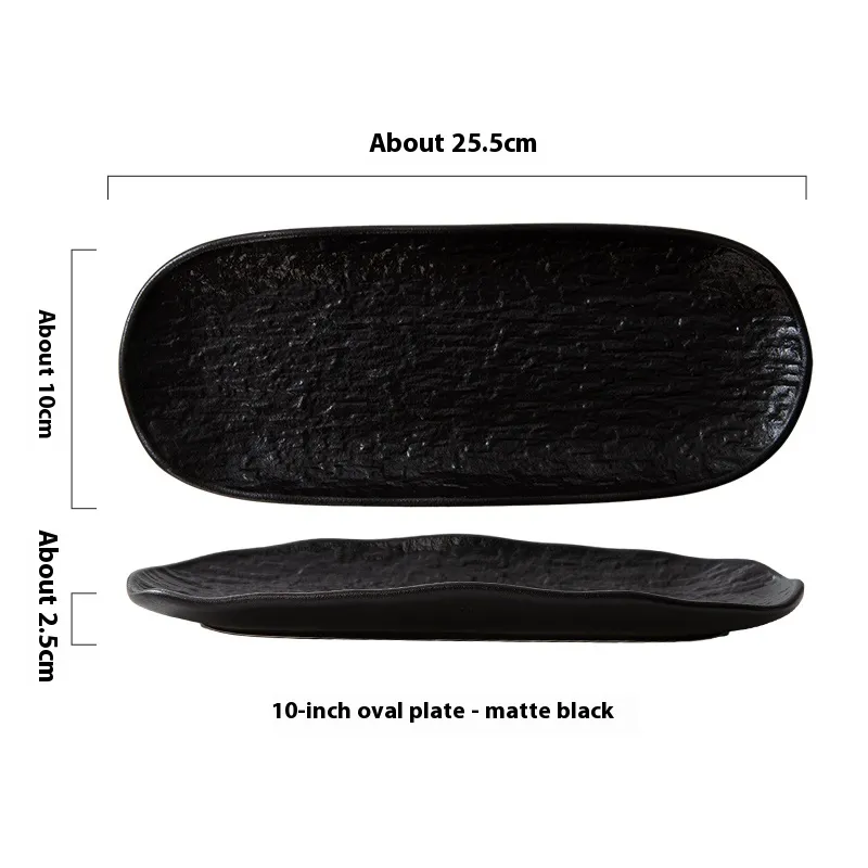 Matte White Black Rock Pattern Rectangular Plate - Black