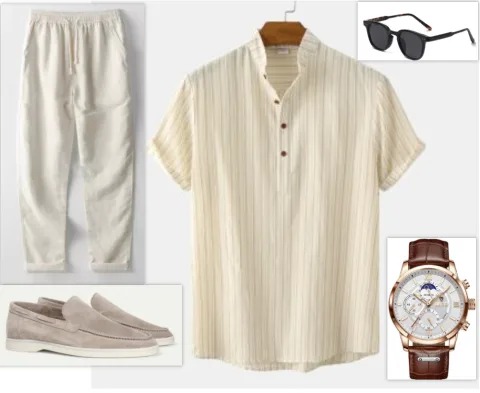 Men's Casual Loose Multi-color Beachwear Cotton and Linen Short