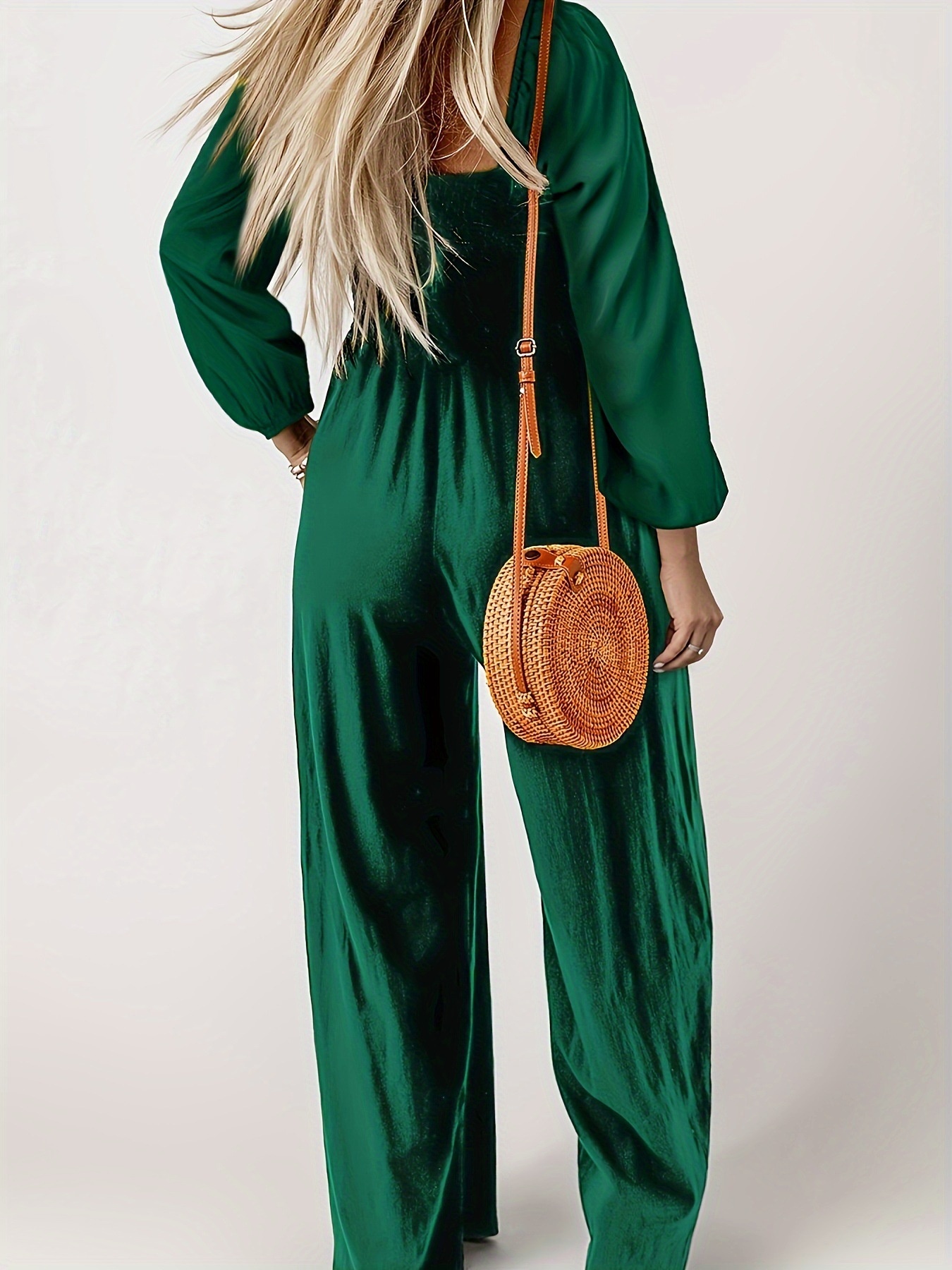 Green Polyester Wide Leg Jumpsuit Temperament Commute Style