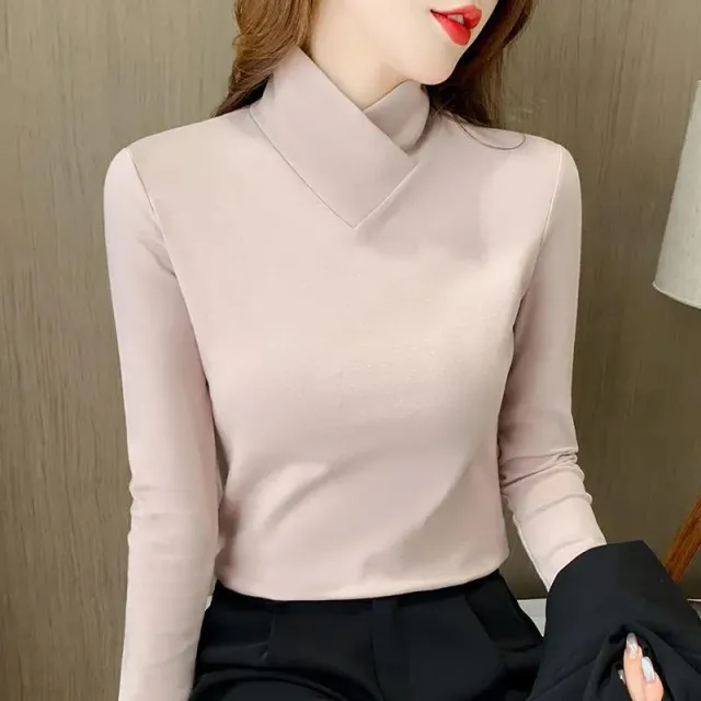 Pure Color Trendy Slim Fit Dralon Bottoming Shirt Leather Pink - Shop at LoveMi