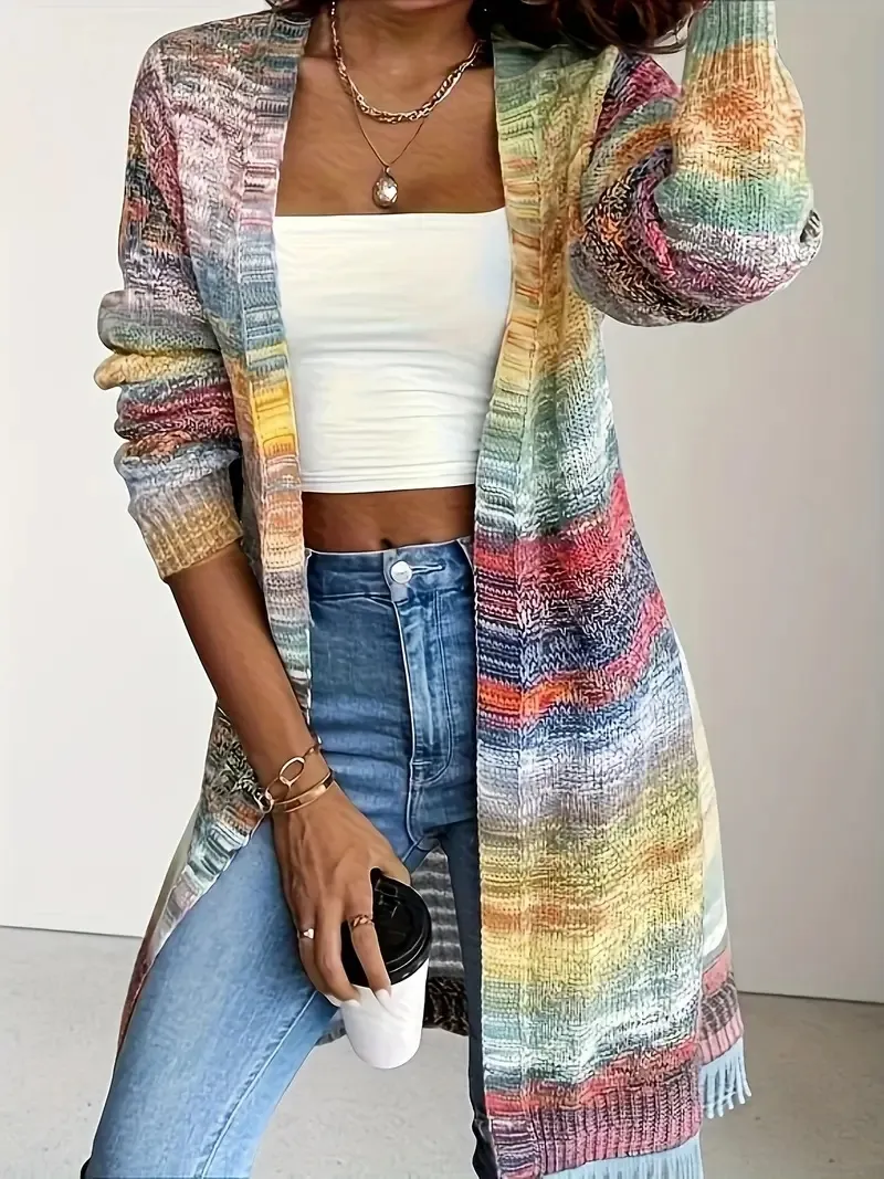 Ladies' Soft Acrylic Gradient Color Block Cardigan - Design