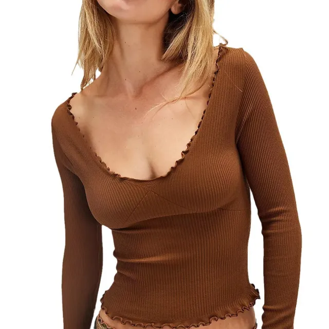New Tree Fungus like Lacework Tight Long Sleeve Yoga Wear Women Brown - Shop at LoveMi