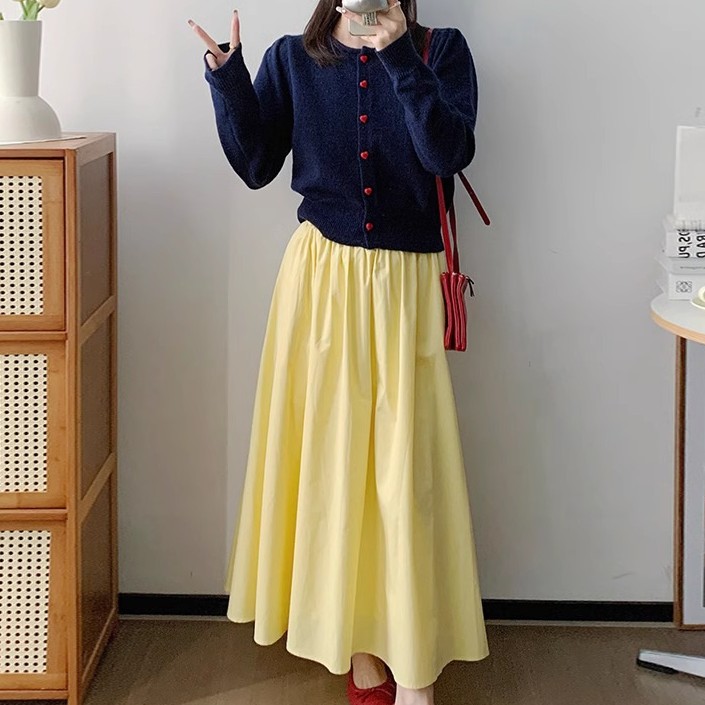 Elastic Waist Design Mid-length All-matching Skirt