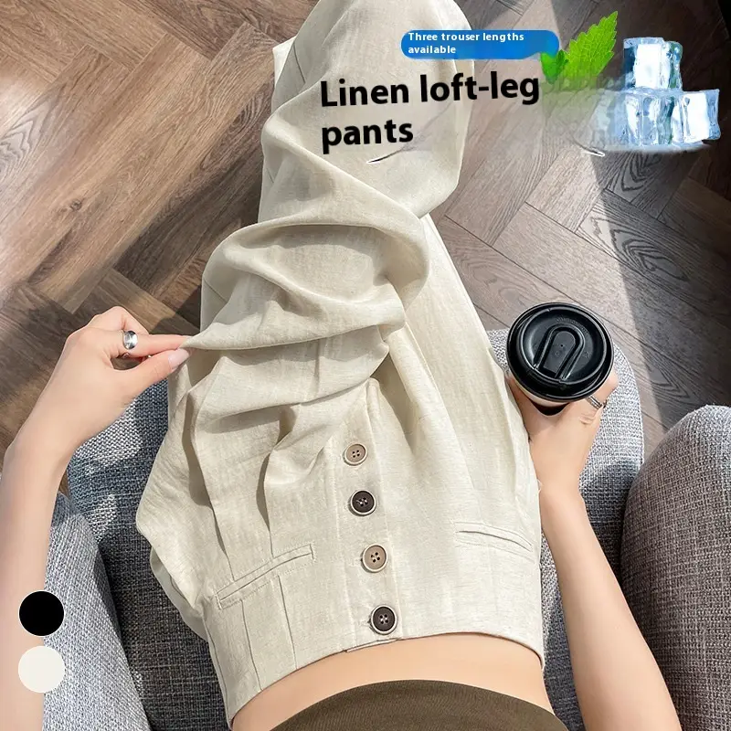 Women's Cotton And Linen Wide-leg Pants Loose Drooping Casual Straight Pants