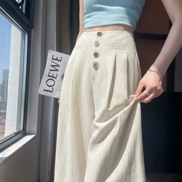 Women's Cotton And Linen Wide leg Pants Loose Drooping Casual Straight Pants Raw Jute Color M - Shop at LoveMi