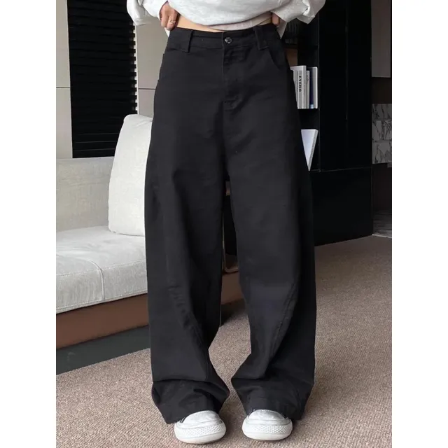 Black Machete Jeans Women's Retro High Waist Straight Mopping Pants Black - Shop at LoveMi