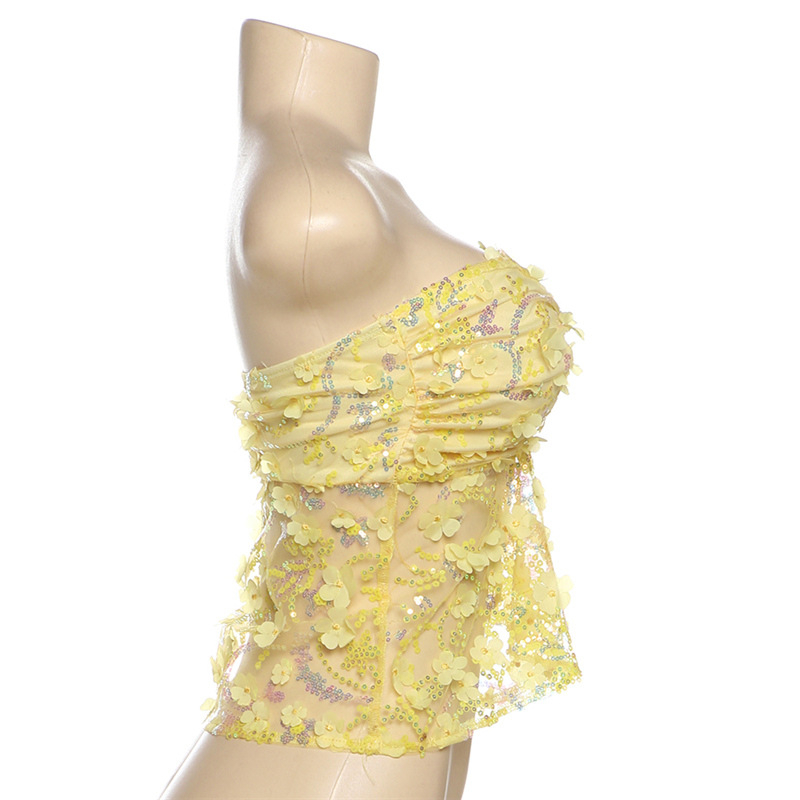 Women’s Yellow Slim Fit Strapless Tube Top – Backless Ultra Short Vest
