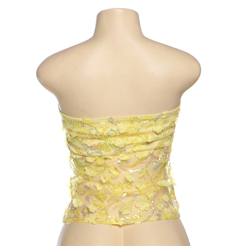 Women’s Yellow Slim Fit Strapless Tube Top – Backless Ultra Short Vest