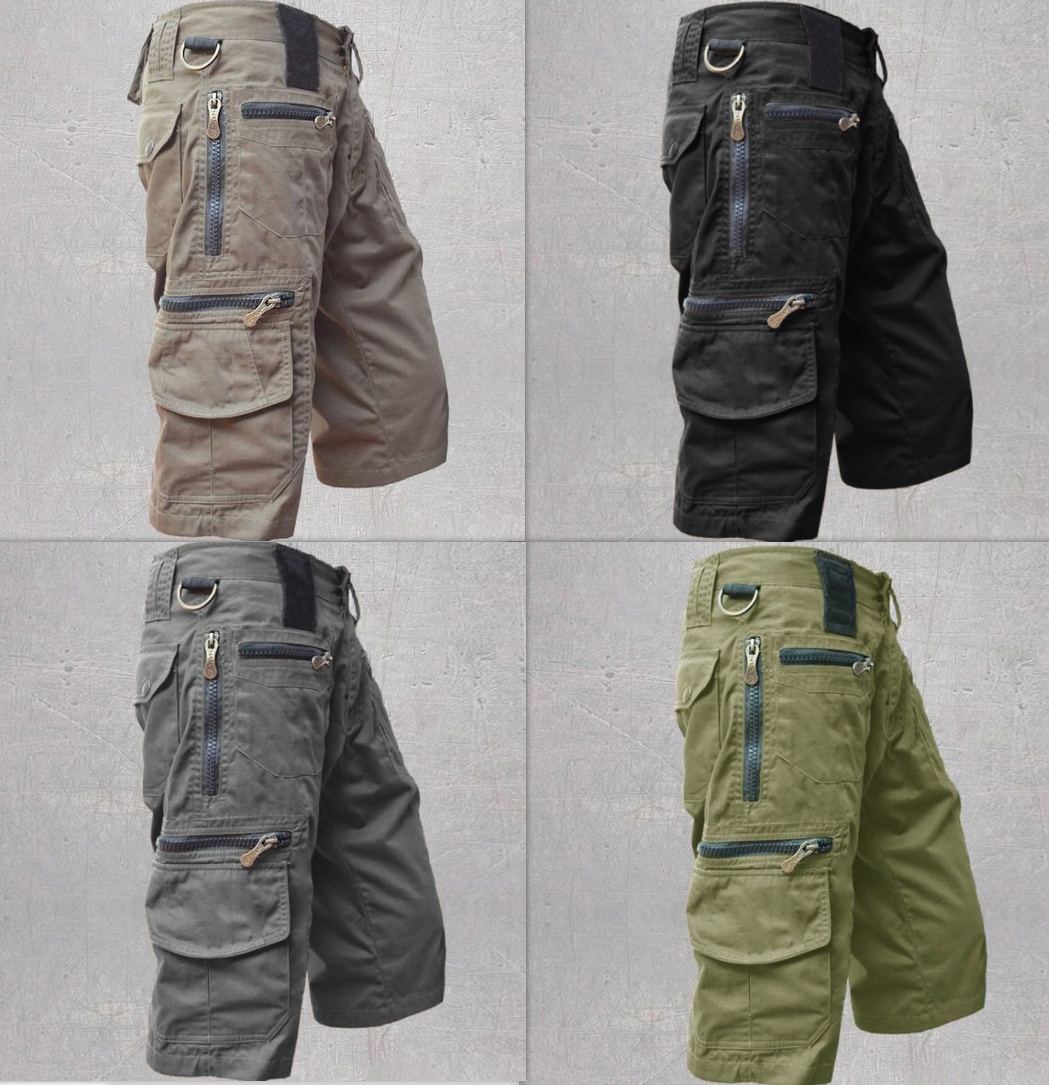 Loose Straight Summer Plus Size Trend Casual Multi-bag Pure Cotton Workwear Shorts Men