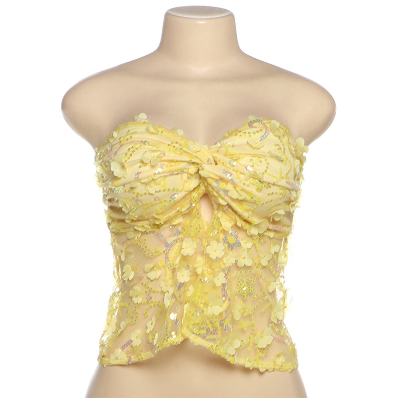 Women’s Yellow Slim Fit Strapless Tube Top – Backless Ultra Short Vest