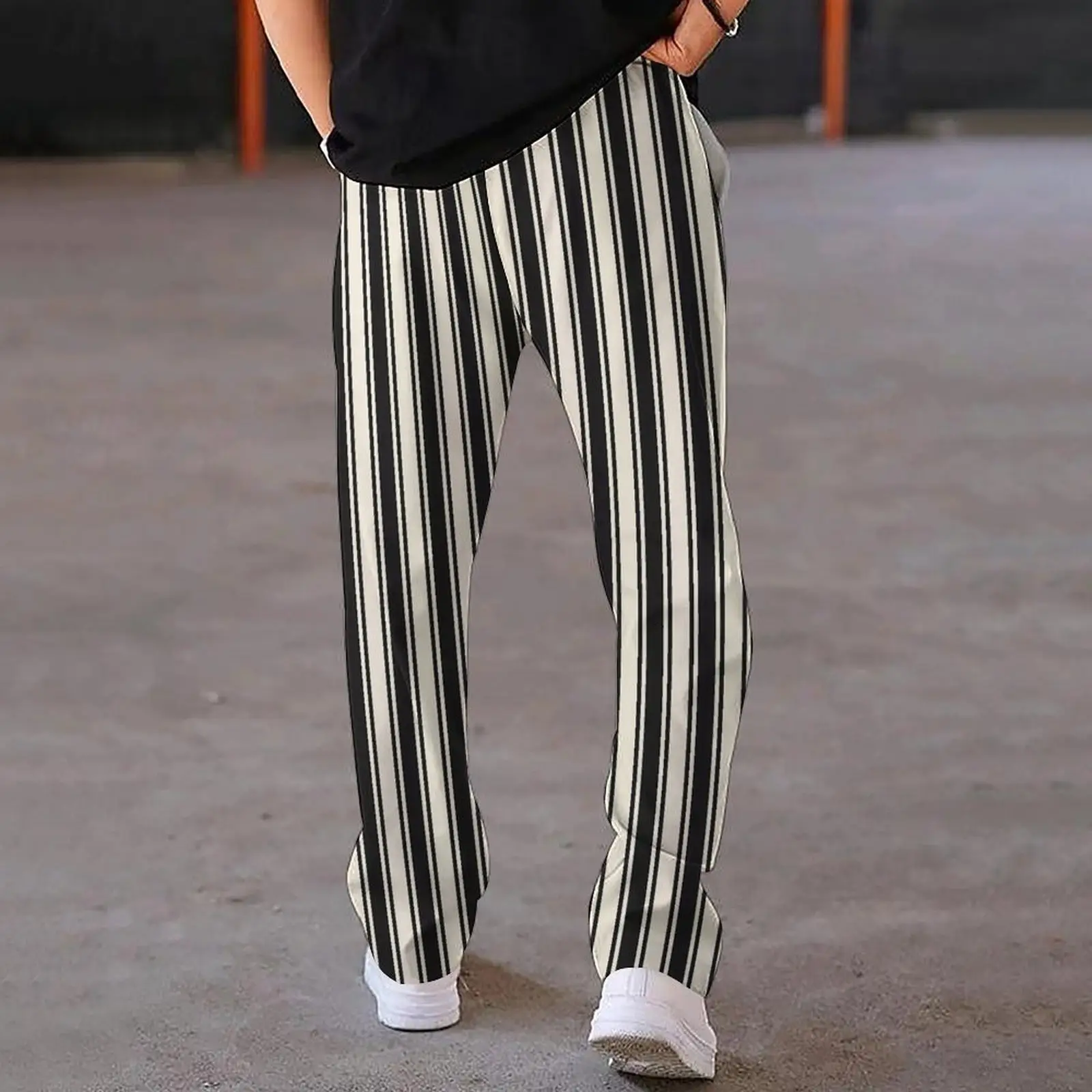 Casual Technology Printing Wide Drawstring Straight-leg Trousers