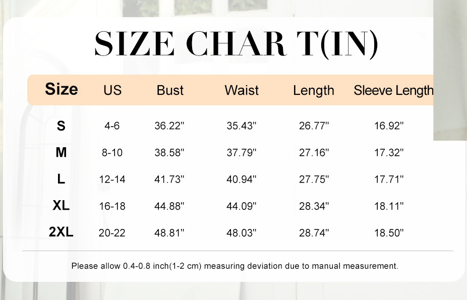 size chart autumn button v-neck cotton t-shirt for women