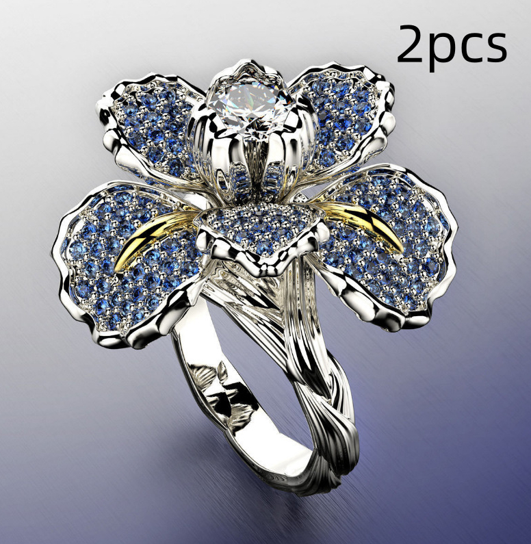 European and American Blue Topaz Flower Engagement Cocktail Ring