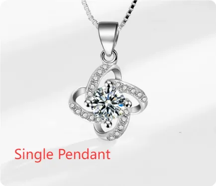 Lucky Four-leaf Clover Silver Necklace Pendant Sweet And - Single Pendant