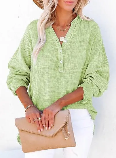 Women's Fashion Loose Casual Solid Color Pleated Sweater - Green - View 1