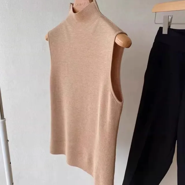 Versatile Half high Collar Knitted Vest Camisole Women's Top Golden Camel - Shop at LoveMi
