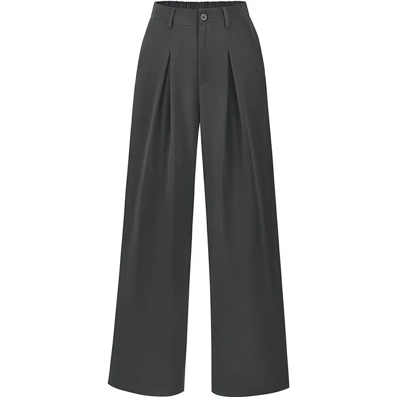 Work Commute Business Style Loose Casual Formal Wear Wide-legged Pants - Gray