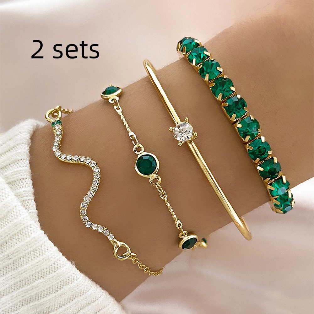 4pcs Bracelet Suit Fashion Green Grandmother Diamond Stretch Bracelet Women's Set - Image 7