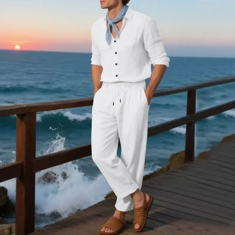Loose Casual Long Sleeves Shirt and Trousers Two-piece Set