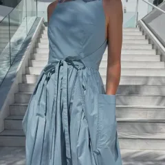 Female Solid Color Casual Sleeveless Fashion Dress - Blue - View 1