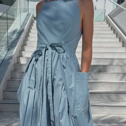 Female Solid Color Casual Sleeveless Fashion Dress Blue - Shop at LoveMi