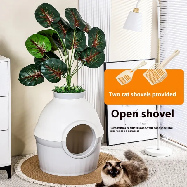 Hidden Fully Enclosed Green Plant Cat House Toilet Litter Box Folding Splash proof White - Shop at LoveMi