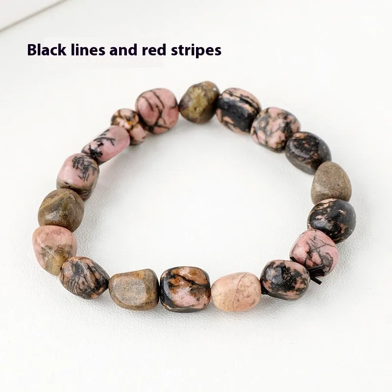 Natural Amethyst Large Particle Gravel Rolling Stone Bracelet - Black Line Red Pattern