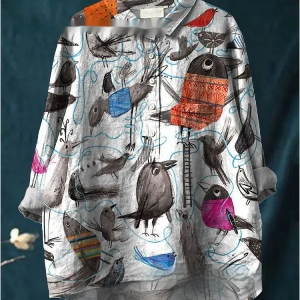 Casual Animal Print Hawaiian Long Sleeve Shirt - Cs4 40