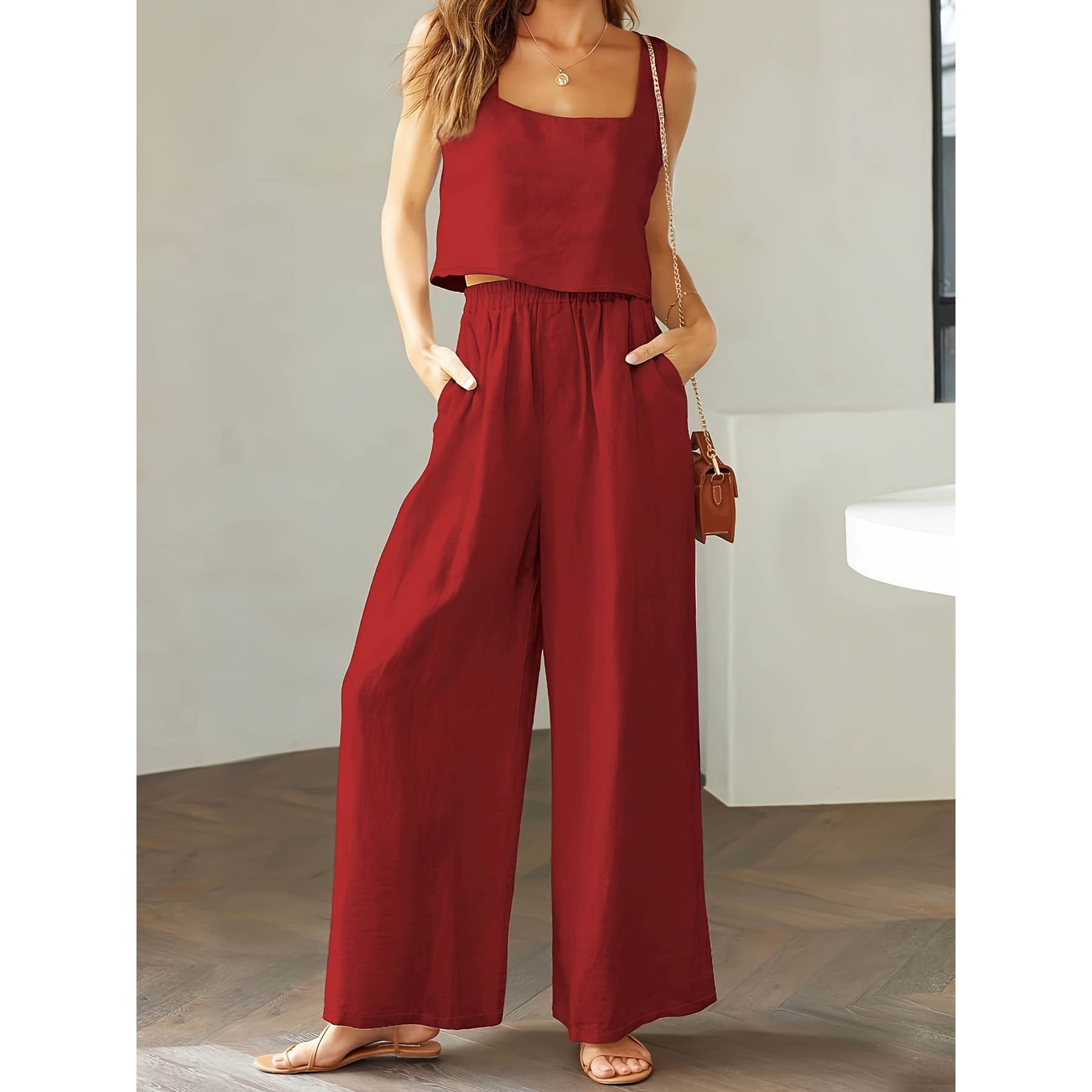 women’s square collar camisole 2 piece outfit