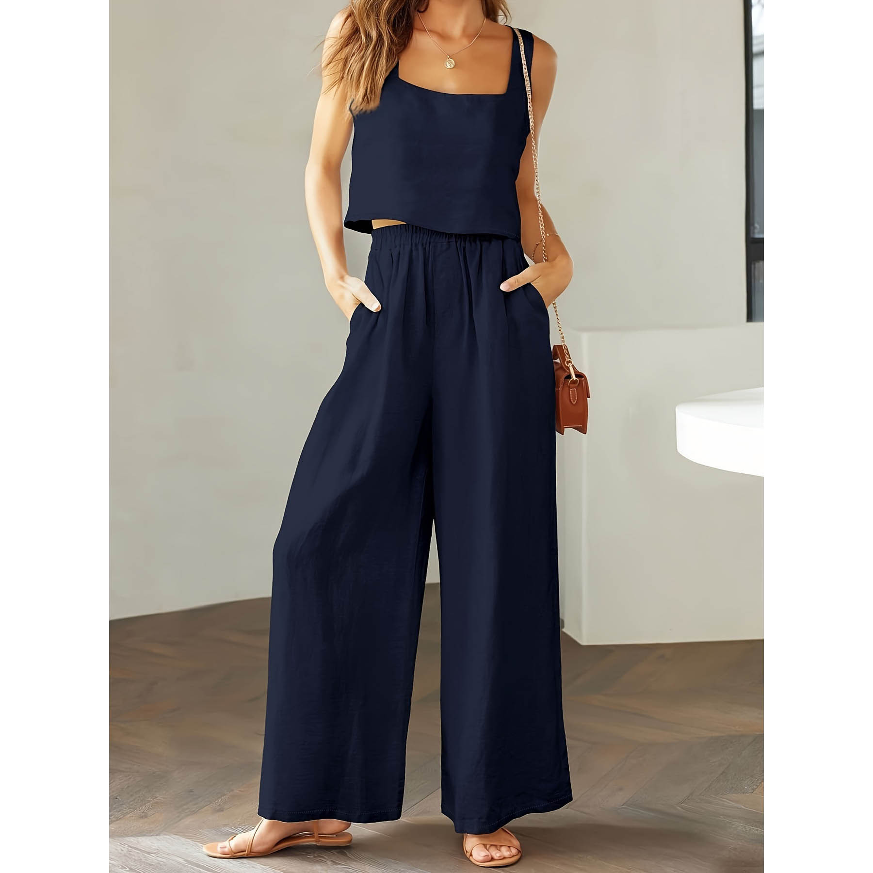 women’s square collar camisole 2 piece outfit