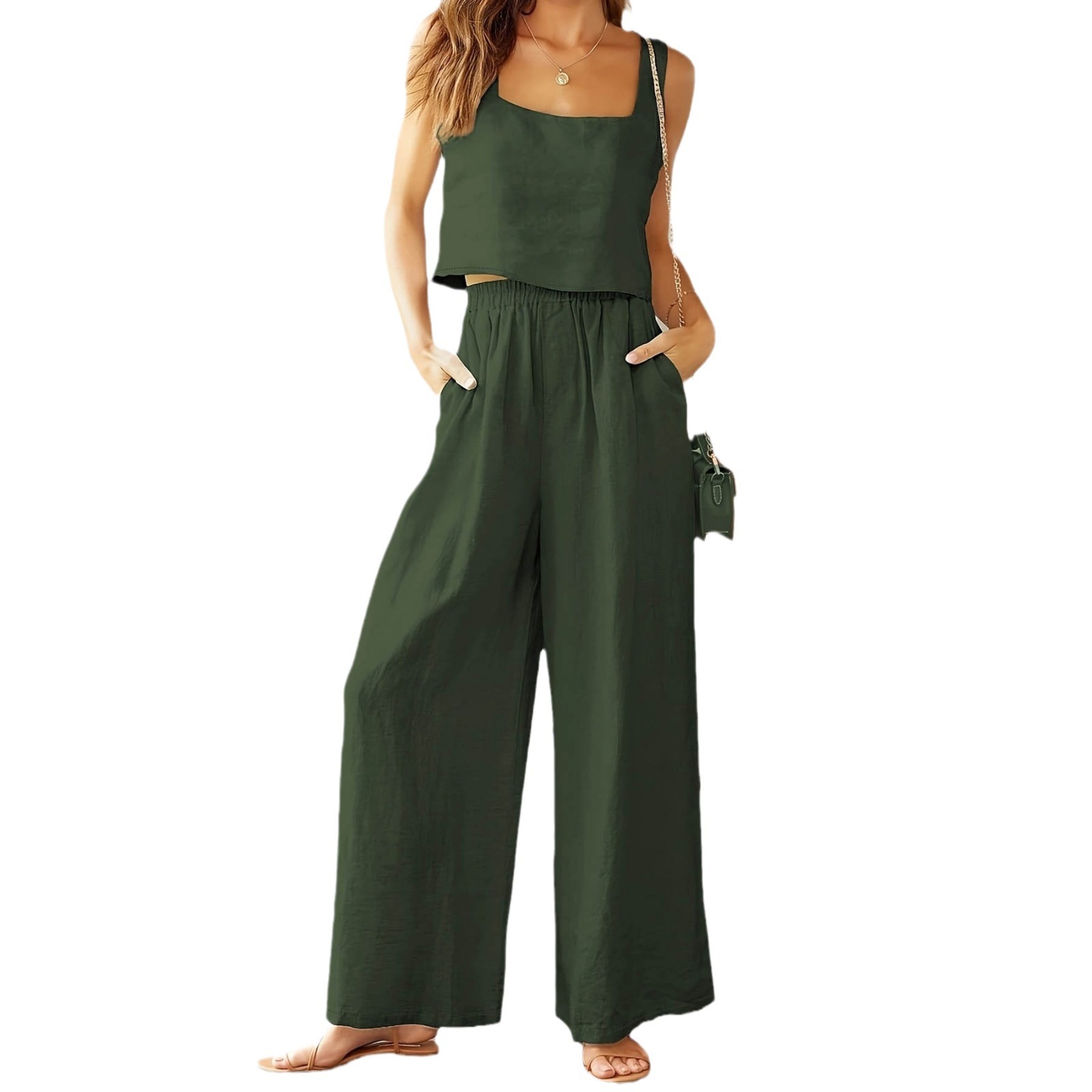 women’s square collar camisole 2 piece outfit
