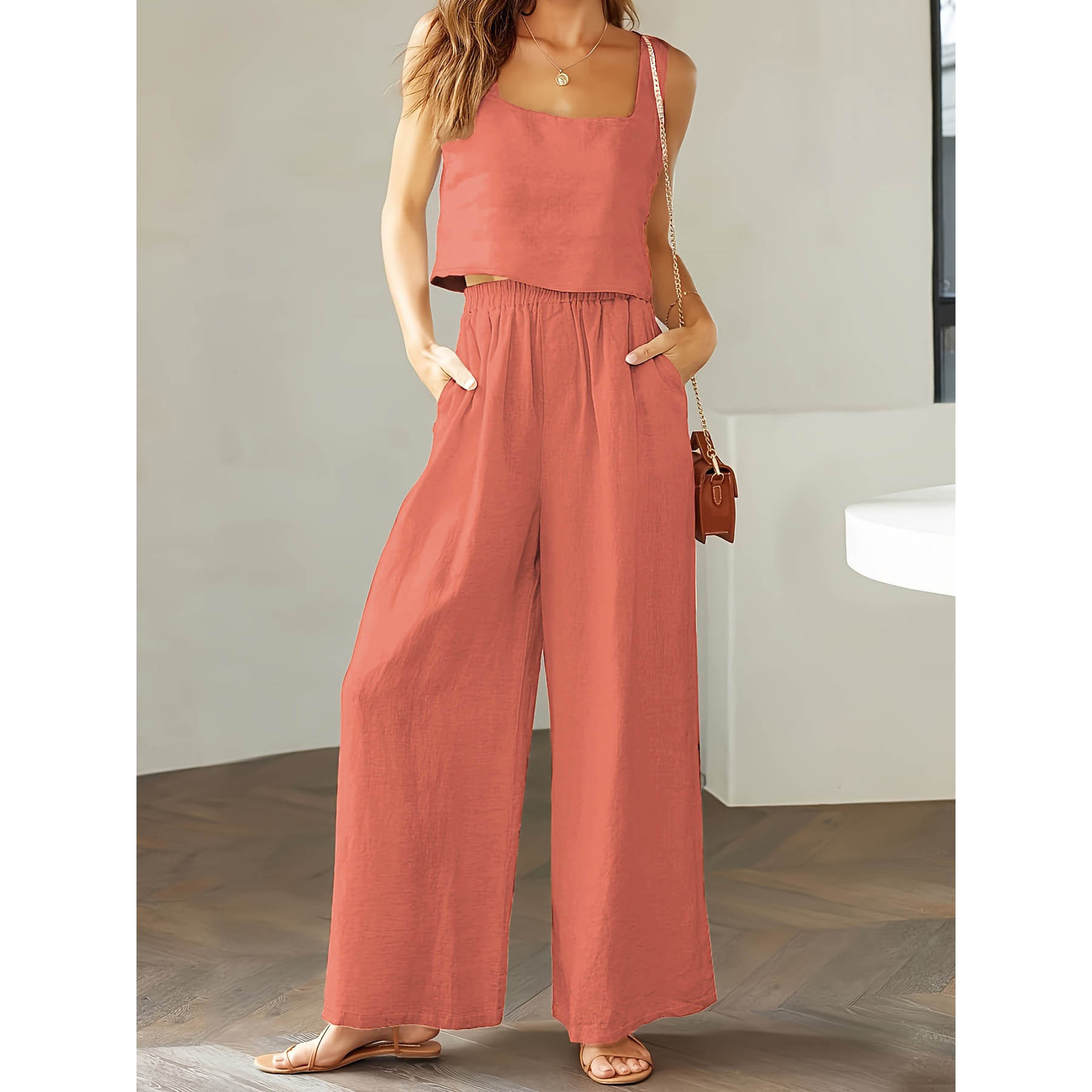 women’s square collar camisole 2 piece outfit