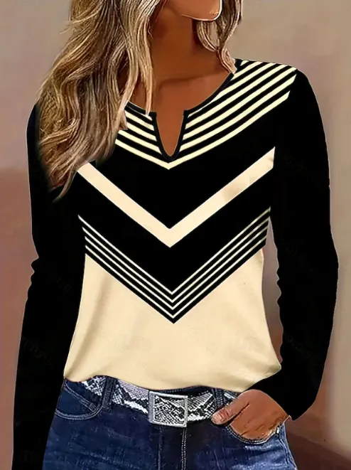 Women's Graphic Striped Stylish Classic Long Sleeve Top Yellow - Shop at LoveMi