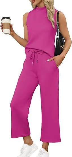 Sleeveless Top Wide Leg Cropped Pants Peach - Shop at LoveMi