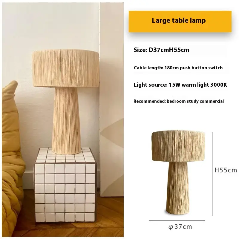 Bedroom Retro Bedside Hand-woven Rattan Table Lamp
