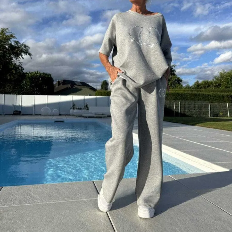 New Women's Casual Fashion Tops Trousers Suit - Gray
