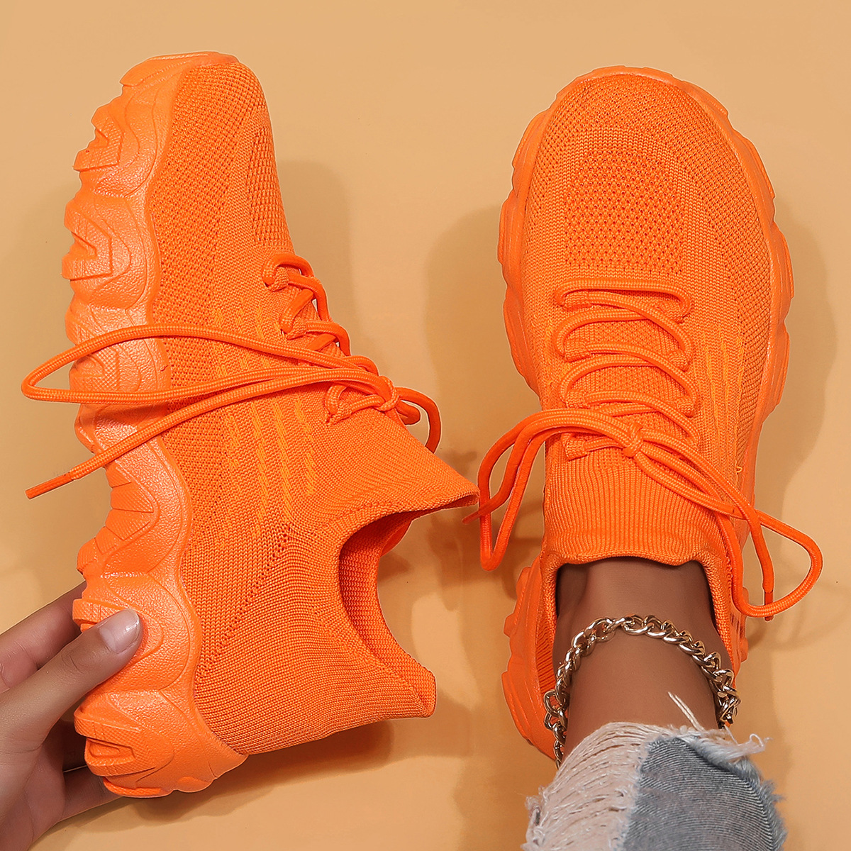 Plus Size Women's Sports Breathable Fly-knit Socks Shoes