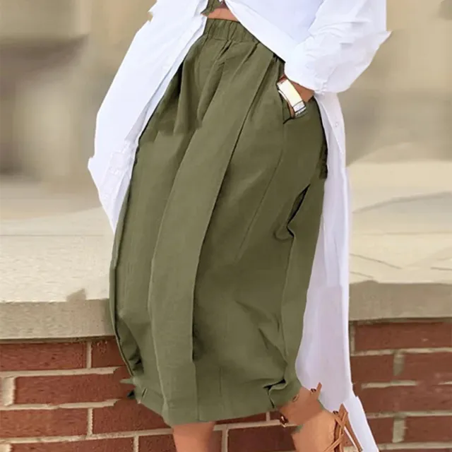 Cross border European And American Foreign Trade New Solid Color Loose Comfort And Casual Elastic Waistband Slimming Cropped Wide leg Pants For Wom... Army Green - Shop at LoveMi